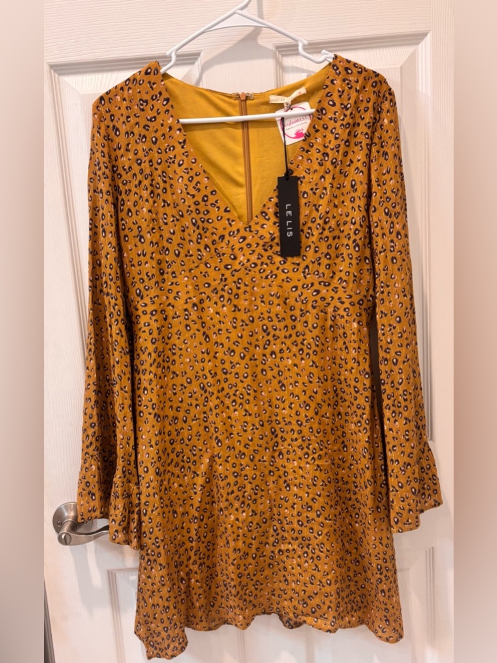 Le Lis Mustard Leopard-Print V-Neck Mini Dress